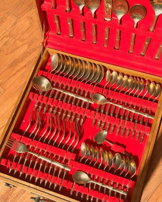 Gold Bamboo Flatware Set with Case