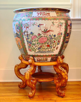 22” Famille Rose Planter with Stand