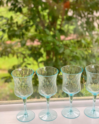 Soft Blue Art Deco Wine Glasses (Set of 6)