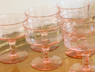 Pink Champagne Coupes with Detailed Etching [Set of 6] (1940)