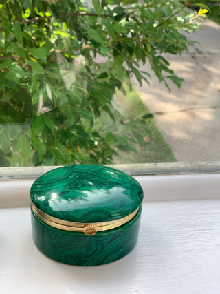 Round Malachite Trinket Box