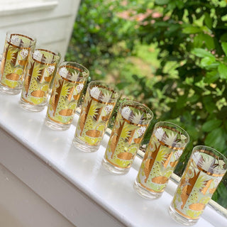 22K Gold Fruit Medley Highball Glasses by Pasinski (Set of 7)