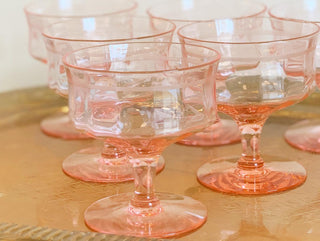 Pink Champagne Coupes with Detailed Etching [Set of 6] (1940)