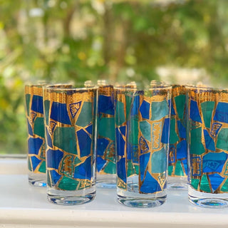 22K Gold Mosaic or Stained Glass Highball Glasses, Set of 6 (1960)