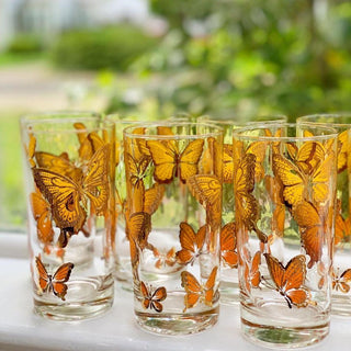 22K Gold & Orange Butterfly Flutter Highball Glasses (Set of 4)