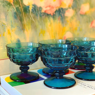 Deep Blue Midcentury Champagne Coupes (Set of 5)