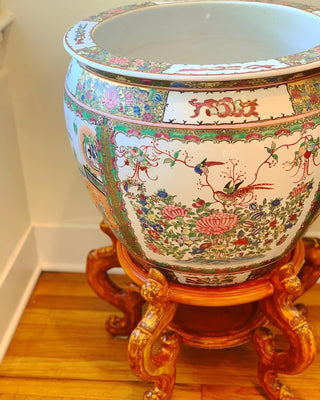 22” Famille Rose Planter with Stand