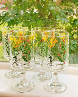 Neiman Marcus Wildflower Botanical Goblets, Set of 4 (1970)
