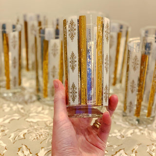 Gold & White Scroll Highball Glasses (Set of 8)