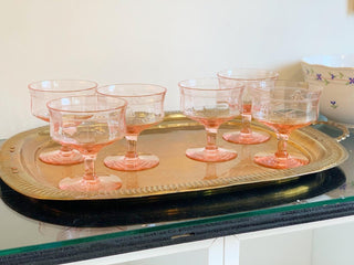 Pink Champagne Coupes with Detailed Etching [Set of 6] (1940)
