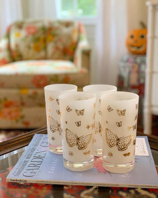 1970s Frosted Gold Butterfly Highball Glasses (Set of 4)