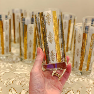 Gold & White Scroll Highball Glasses (Set of 8)