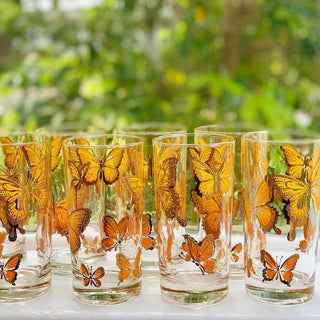 22K Gold & Orange Butterfly Flutter Highball Glasses (Set of 4)