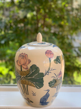 Blue Heron & Lotus Ginger Jar