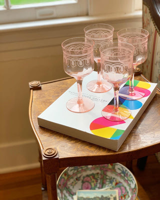 Light Pink Etched Lace Wine Glasses (Set of 4)