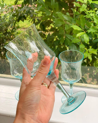 Soft Blue Art Deco Wine Glasses (Set of 6)