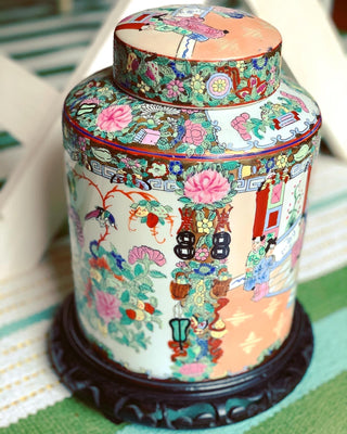 Rose Medallion Ginger Jar with Stand