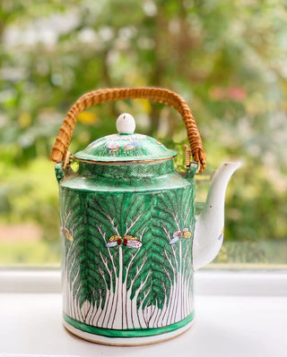 Bok Choy Teapot with Bamboo-Wrapped Handles & Lid