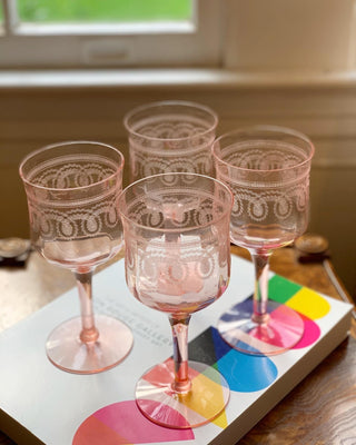 Light Pink Etched Lace Wine Glasses (Set of 4)
