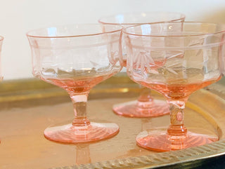 Pink Champagne Coupes with Detailed Etching [Set of 6] (1940)