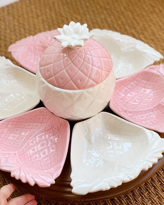 Pink Pineapple Appetizer Set with Lazy Susan, 9 pieces total (1950)