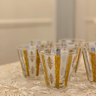 Gold & White Scroll Double Old-Fashioned Glasses (Set of 7)