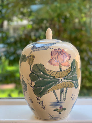 Blue Heron & Lotus Ginger Jar