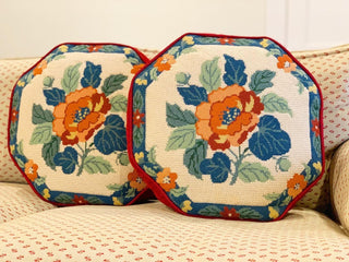 Pair of Camellia Needlepoint Pillows